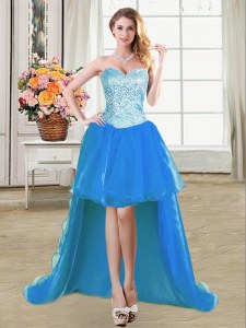 Fantastic Sleeveless Floor Length Beading Lace Up Prom Party Dress with Blue