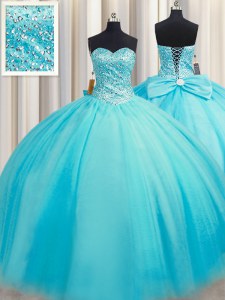 Luxurious Puffy Skirt Sweetheart Sleeveless Tulle Quinceanera Gowns Beading Lace Up