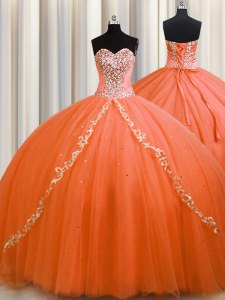 Nice Orange Quince Ball Gowns Sweetheart Sleeveless Brush Train Lace Up