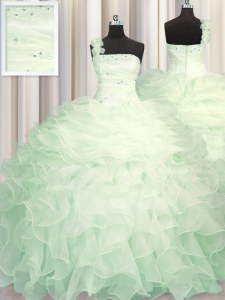 Nice Apple Green Sweet 16 Dresses Military Ball and Sweet 16 and Quinceanera and For with Beading and Ruffles One Shoulder Sleeveless Zipper