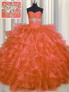 Ruffled Layers Sweetheart Sleeveless Lace Up Sweet 16 Quinceanera Dress Orange Red Organza