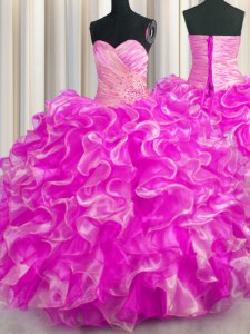 Flirting Floor Length Ball Gowns Sleeveless Rose Pink 15th Birthday Dress Lace Up