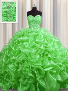 Sleeveless Court Train Lace Up With Train Beading and Pick Ups Quinceanera Gowns