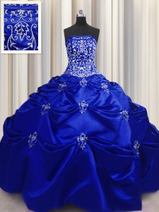 Smart Embroidery Floor Length Ball Gowns Sleeveless Royal Blue Sweet 16 Dress Lace Up