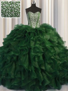 Artistic Visible Boning Bling-bling Green Quince Ball Gowns Military Ball and Sweet 16 and Quinceanera and For with Beading Sweetheart Sleeveless Brush Train Lace Up