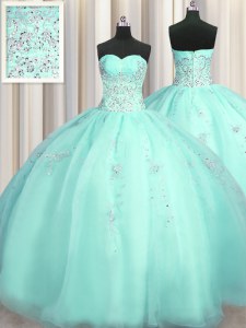 Colorful Really Puffy Ball Gowns Quinceanera Gowns Turquoise Sweetheart Organza Sleeveless Floor Length Zipper