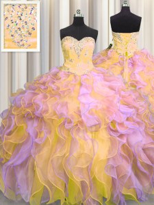 Multi-color Ball Gown Prom Dress Military Ball and Sweet 16 and Quinceanera and For with Beading and Appliques and Ruffles Sweetheart Sleeveless Lace Up