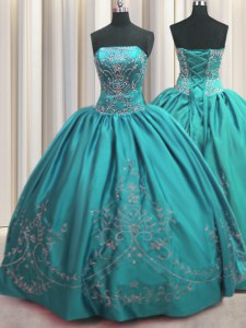 Best Selling Teal Lace Up Sweet 16 Dresses Beading and Embroidery Sleeveless Floor Length