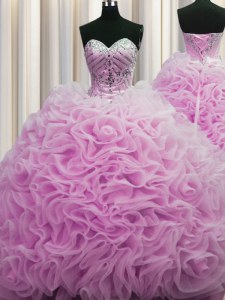 High Quality Rolling Flowers Ball Gowns Sleeveless Lilac Quince Ball Gowns Brush Train Lace Up