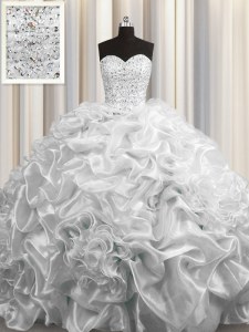 Fitting Court Train Organza Sleeveless Floor Length 15 Quinceanera Dress and Beading and Pick Ups