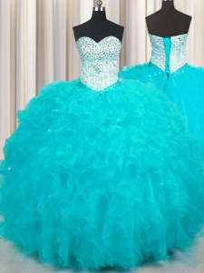 Romantic Sleeveless Lace Up Floor Length Beading and Ruffles 15th Birthday Dress