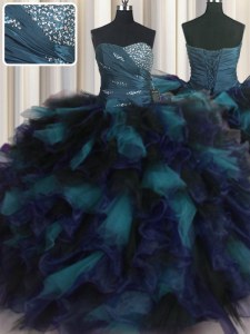 Custom Fit Multi-color Vestidos de Quinceanera Military Ball and Sweet 16 and Quinceanera and For with Beading and Ruffles Sweetheart Sleeveless Lace Up