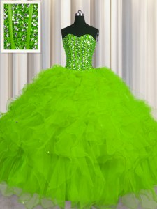 High Class Visible Boning Sweetheart Lace Up Beading and Ruffles and Sequins Sweet 16 Dress Sleeveless