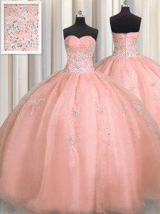 Puffy Skirt Watermelon Red Sweetheart Neckline Beading and Appliques Quinceanera Dresses Sleeveless Zipper