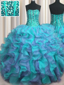 Fancy Visible Boning Beaded Bodice Floor Length Ball Gowns Sleeveless Multi-color Vestidos de Quinceanera Lace Up
