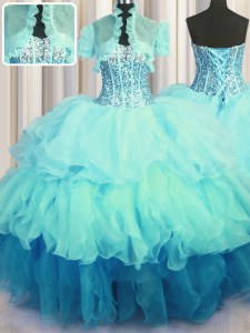 Visible Boning Bling-bling Sleeveless Beading and Ruffled Layers Lace Up Ball Gown Prom Dress