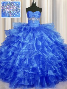 Sexy Beading and Ruffled Layers Vestidos de Quinceanera Royal Blue Lace Up Sleeveless Floor Length