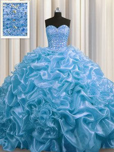 Artistic Sweetheart Sleeveless Organza Ball Gown Prom Dress Beading and Pick Ups Court Train Lace Up