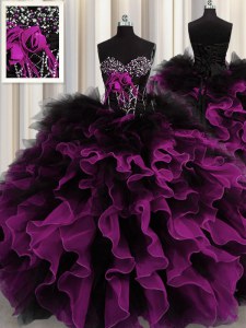 Inexpensive Sweetheart Sleeveless Ball Gown Prom Dress Floor Length Beading and Ruffles Multi-color Organza and Tulle