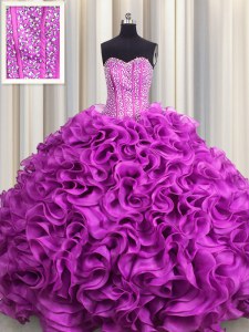 Decent Visible Boning Floor Length Ball Gowns Sleeveless Fuchsia Vestidos de Quinceanera Lace Up