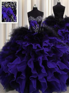Floor Length Black And Purple Quinceanera Gowns Sweetheart Sleeveless Lace Up