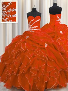 Flirting Red Sweetheart Neckline Beading and Appliques and Ruffles Sweet 16 Dress Sleeveless Lace Up