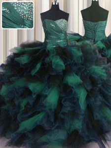 Fabulous Sleeveless Beading and Ruffles Lace Up Ball Gown Prom Dress