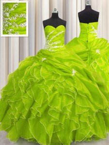 Organza Lace Up Quinceanera Gown Sleeveless Floor Length Beading and Appliques and Ruffles