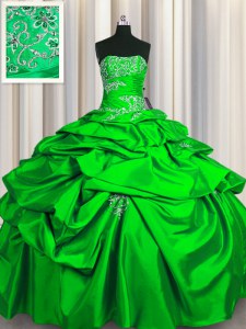 Stunning Pick Ups Green Sleeveless Taffeta Lace Up Quince Ball Gowns for Military Ball and Sweet 16 and Quinceanera