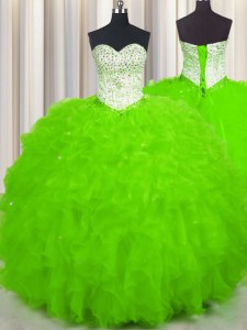 Spectacular Sleeveless Lace Up Floor Length Beading and Ruffles Ball Gown Prom Dress