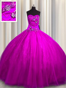 Customized Sequined Sleeveless Beading and Appliques Lace Up Ball Gown Prom Dress