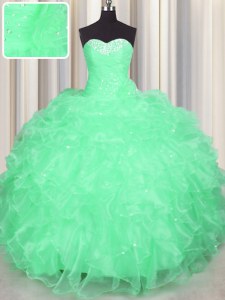 Fashionable Apple Green Sweet 16 Quinceanera Dress Military Ball and Sweet 16 and Quinceanera and For with Beading and Ruffles Sweetheart Sleeveless Lace Up