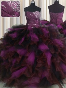 Multi-color Sleeveless Beading and Ruffles and Ruffled Layers Floor Length Sweet 16 Dress