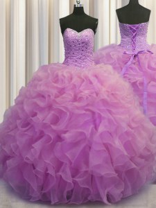 Ball Gowns Sweet 16 Quinceanera Dress Lilac Sweetheart Organza Sleeveless Floor Length Lace Up
