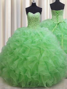 Floor Length Quinceanera Gowns Organza Sleeveless Beading and Ruffles