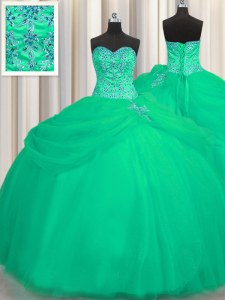 Trendy Big Puffy Sleeveless Lace Up Floor Length Beading Quinceanera Dresses