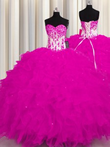 Stylish Floor Length Ball Gowns Sleeveless Fuchsia Sweet 16 Quinceanera Dress Lace Up