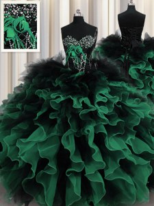 Multi-color Ball Gowns Beading and Ruffles 15th Birthday Dress Lace Up Organza and Tulle Sleeveless Floor Length