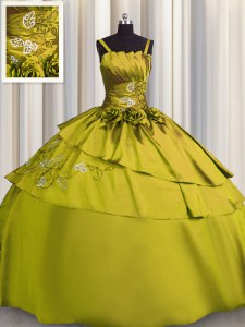 Elegant Olive Green Quinceanera Dresses Military Ball and Sweet 16 and Quinceanera and For with Beading and Embroidery Spaghetti Straps Sleeveless Lace Up