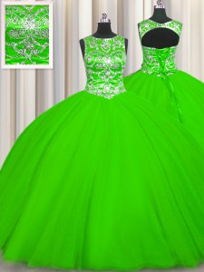 Sumptuous Scoop Sleeveless Tulle Lace Up Quinceanera Dresses for Military Ball and Sweet 16 and Quinceanera