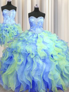 Elegant Three Piece Ball Gowns Sweet 16 Quinceanera Dress Multi-color Sweetheart Organza Sleeveless Floor Length Lace Up