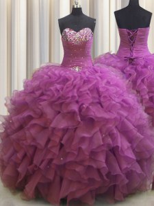 Beaded Bust Organza Sleeveless Floor Length Sweet 16 Dresses and Beading and Ruffles