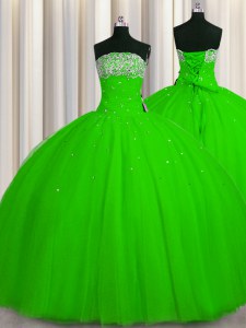 Noble Big Puffy Lace Up 15 Quinceanera Dress Beading and Sequins Sleeveless Floor Length