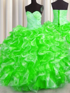 Extravagant Ball Gowns Sweetheart Sleeveless Organza Floor Length Lace Up Beading and Ruffles Vestidos de Quinceanera