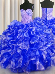 Suitable Royal Blue Lace Up Sweet 16 Quinceanera Dress Beading and Ruffles Sleeveless Floor Length