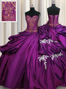 High Quality Purple Sweetheart Neckline Beading and Appliques Quinceanera Dresses Sleeveless Lace Up