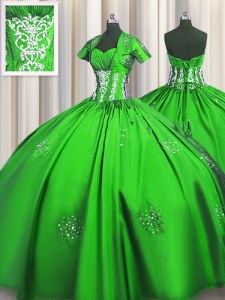 Short Sleeves Lace Up Floor Length Beading and Appliques and Ruching Sweet 16 Quinceanera Dress