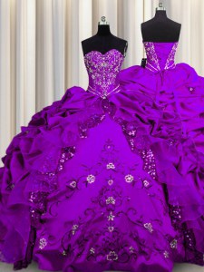 Perfect Sequins Purple Lace Up Sweetheart Beading and Embroidery and Ruffles Sweet 16 Quinceanera Dress Taffeta Sleeveless