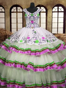 Embroidery Ruffled Layers Floor Length Multi-color Quinceanera Dress V-neck Sleeveless Lace Up