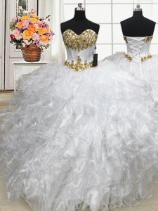Luxurious White Sleeveless Beading and Ruffles Floor Length Quinceanera Dresses